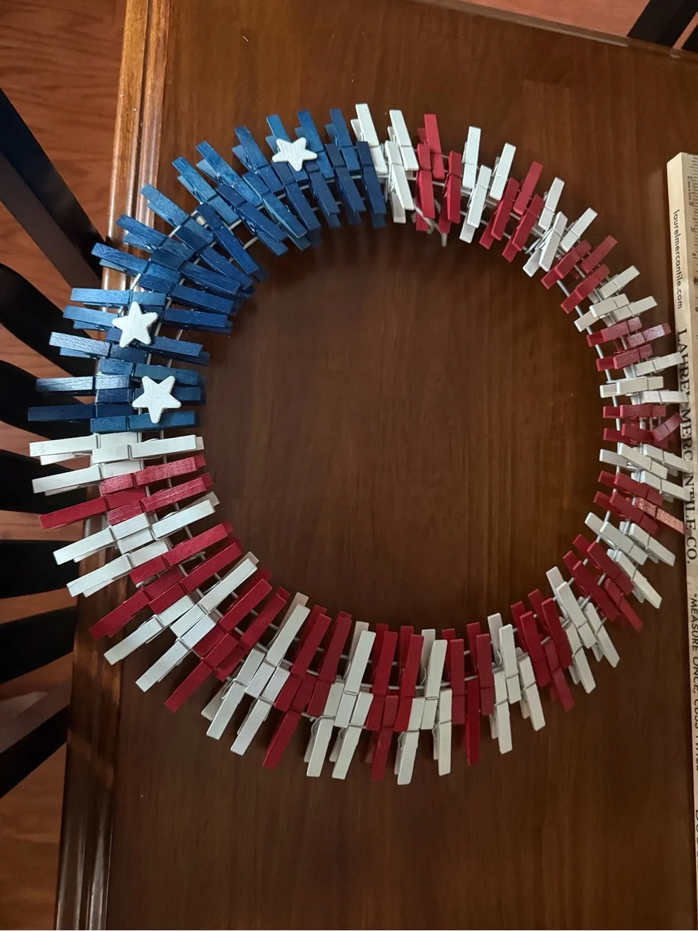 Handmade Red, White & Blue Clothespin Wreath - Patriotic Wall Accent